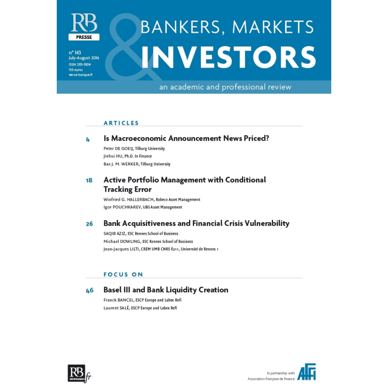 Bankers, Markets & Investors n° 143 – Juillet-Aout 2016
