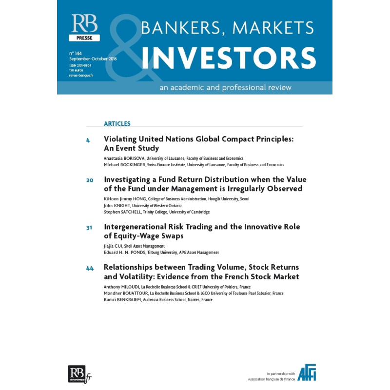 Bankers, Markets & Investors n° 144 – Septembre-Octobre 2016